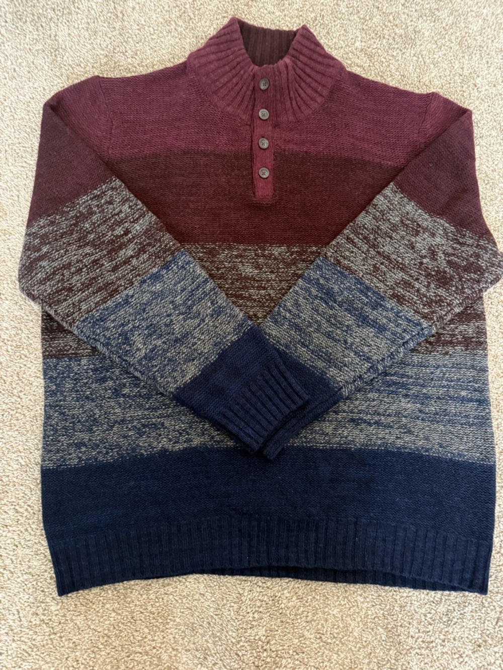 Johnston & Murphy Burgundy, Navy & Gray Striped Turtleneck Sweater